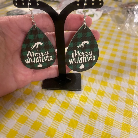 Grinch Earrings. (2) sided made of thick faux leather. - Picture 6 of 16